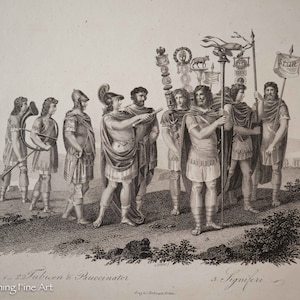 Beautiful Antique Roman Engraving &quot;Tubicen & Buccinator&quot; 19th Century, Fine! 4