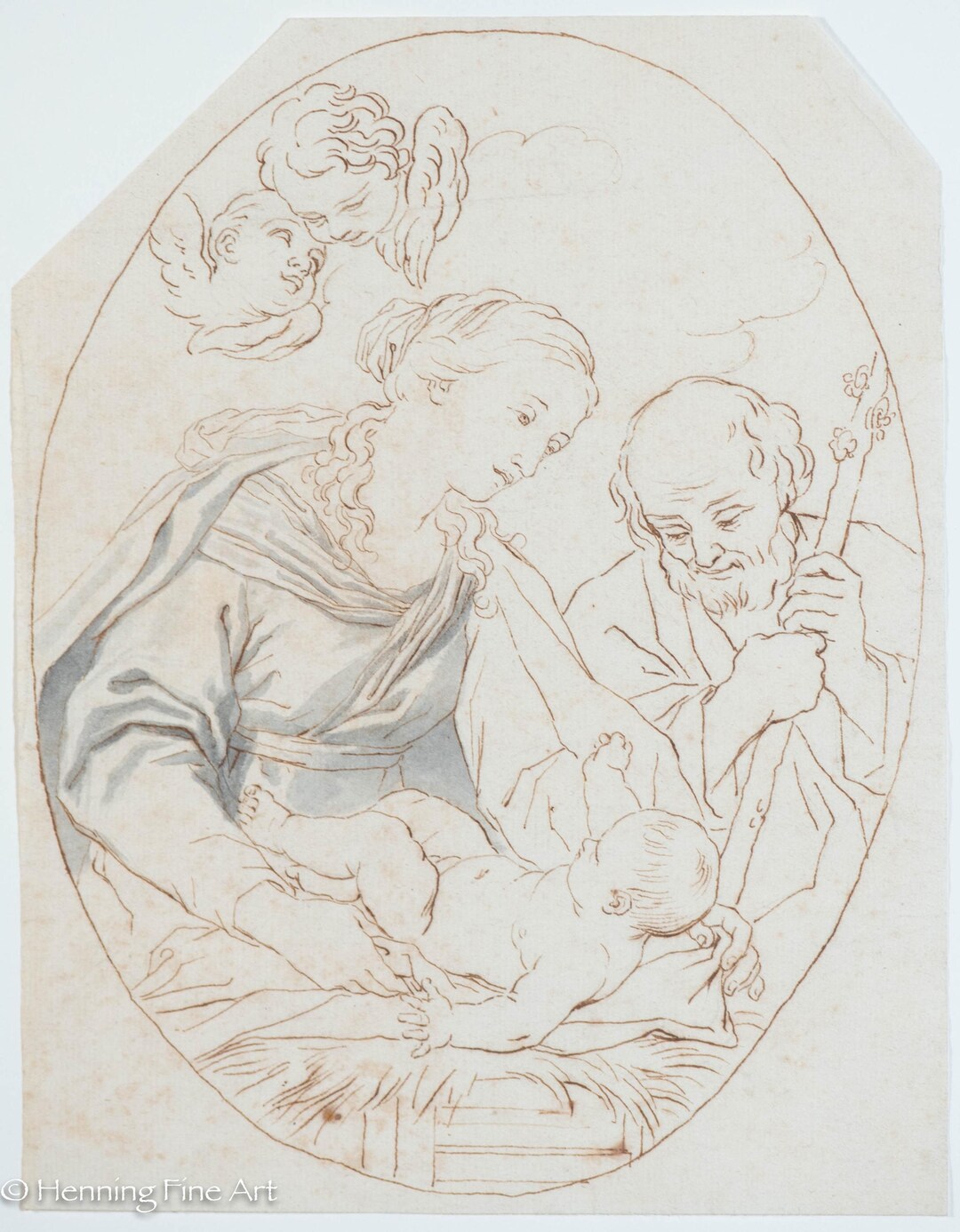 First Holy Drawing Stunning Old Master Ink Drawing of the Holy Family With Cherubs, Finely ...