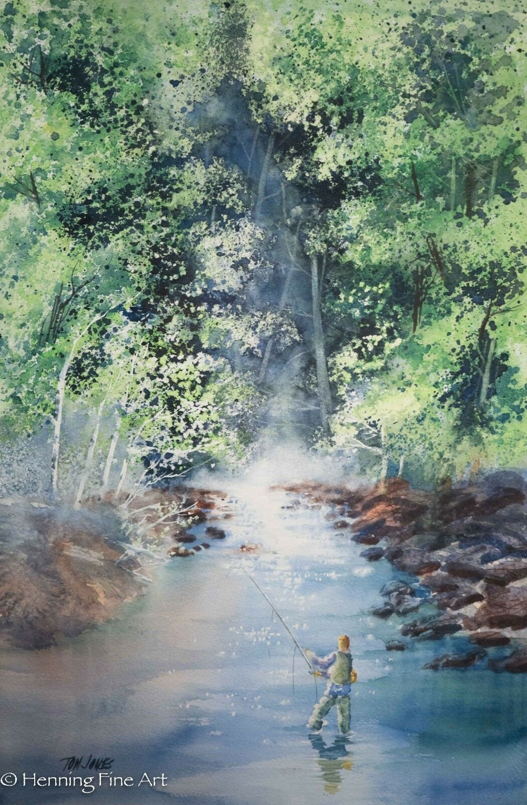 Beautiful Fly Fishing Wilderness Landscape Painting by Tom Jones