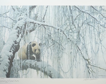 Stunning Robert Bateman Signed Lithograph Winter Filigree Giant Panda w/ COA 26 x 36"