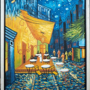 Beautiful Oil Painting of Cafe Terrace at Night, France after Van Gogh, Signed
