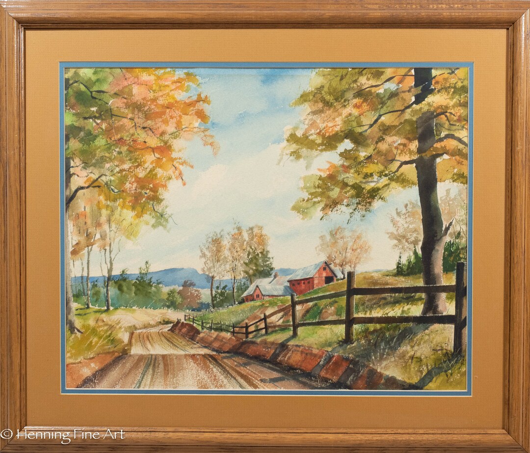 Beautiful Vintage Watercolor Painting of American Farm Landscape During ...