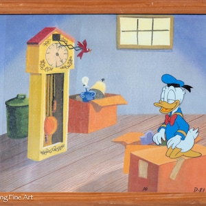 Beautiful Vintage Disney Animation Cel of Donald Duck with Cuckoo Clock, Rare!
