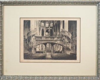 Beautiful Antique Etching of Saint Etienne du Mont Altar Paris, France, FINE