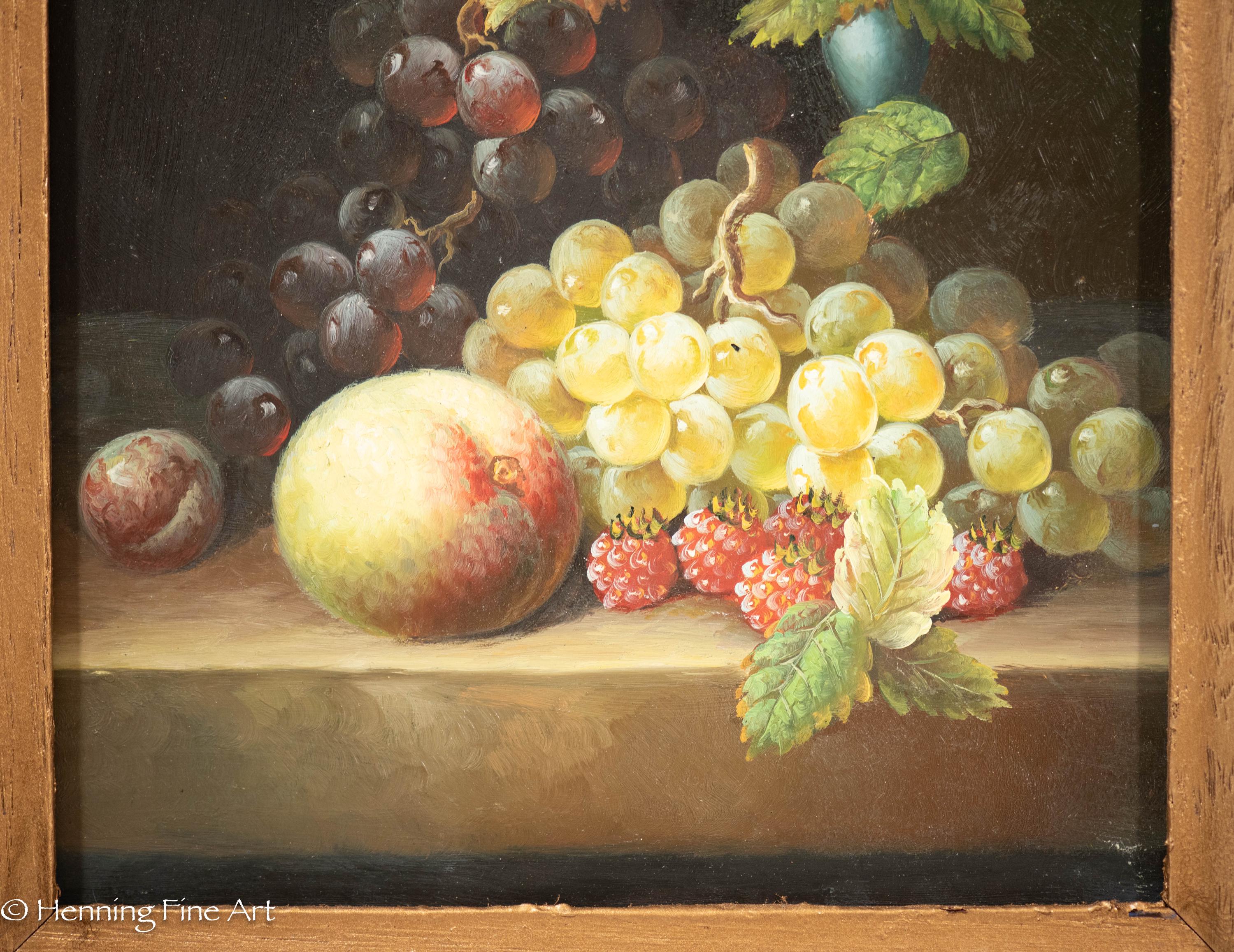 Beautiful Vintage Oil Painting of Classical Fruit Still Life Grapes ...