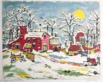 Edward Sokol Limited Edition Signed Embossed Serigraph Winter Farm House, Fine!