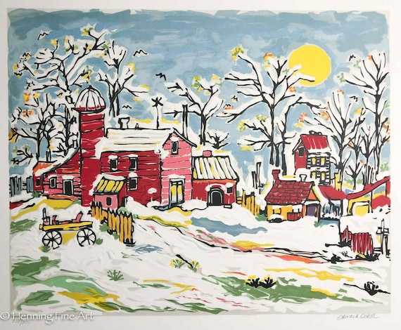 Edward Sokol Limited Edition Signed Embossed Serigraph Winter Farm House, Fine!
