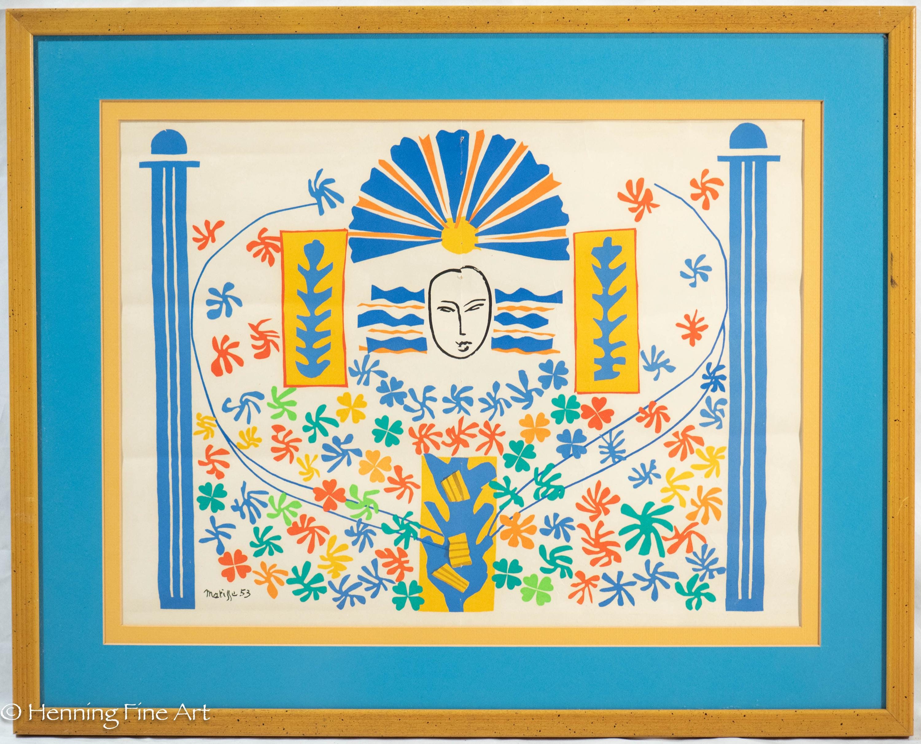 Vintage Henri Matisse Lithograph Mourlot Apollon Paper Cutting, Lovely & Framed