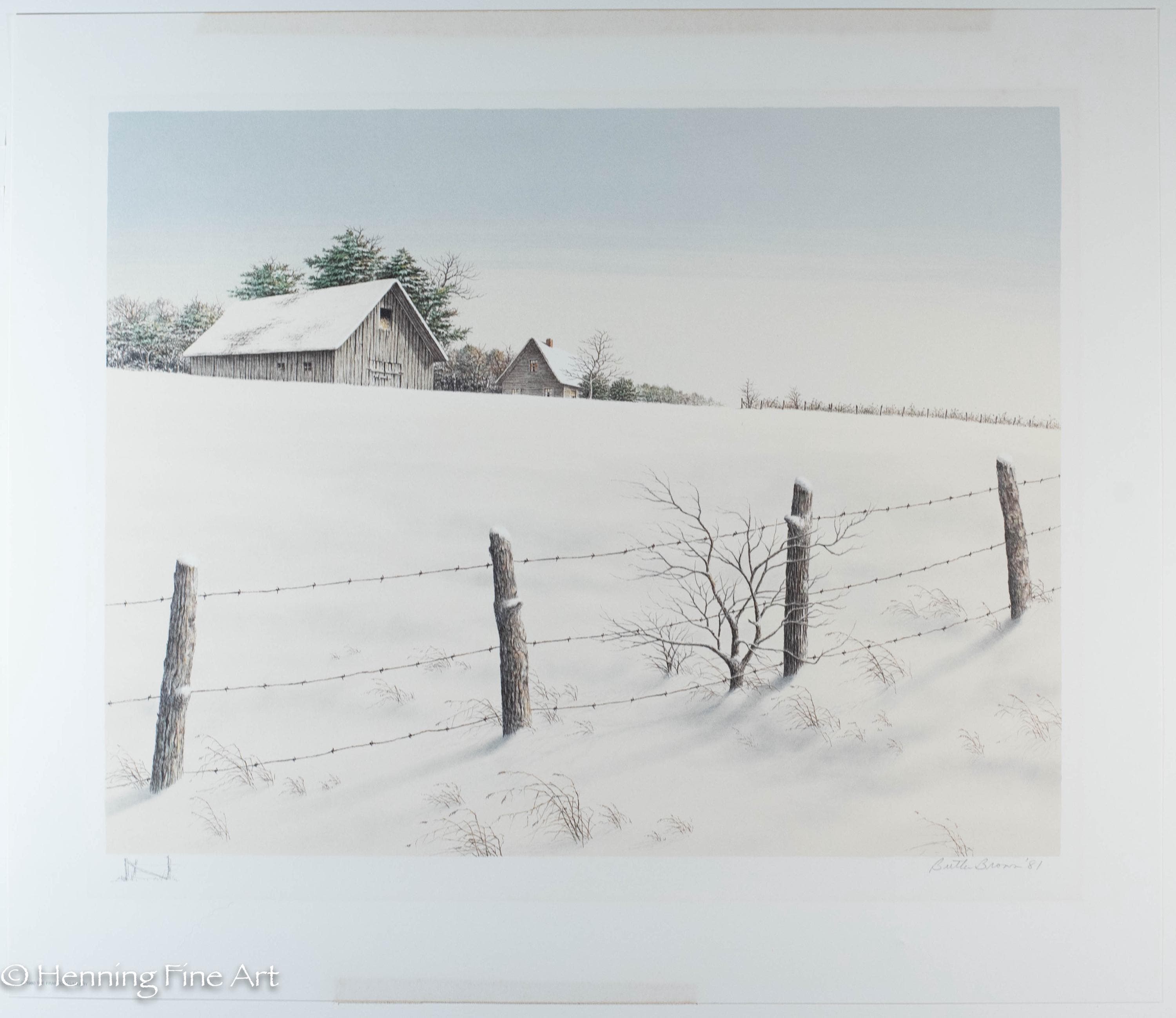 Beautiful Butler Brown Lithograph of Snowy Winter Farm Landscape at ...