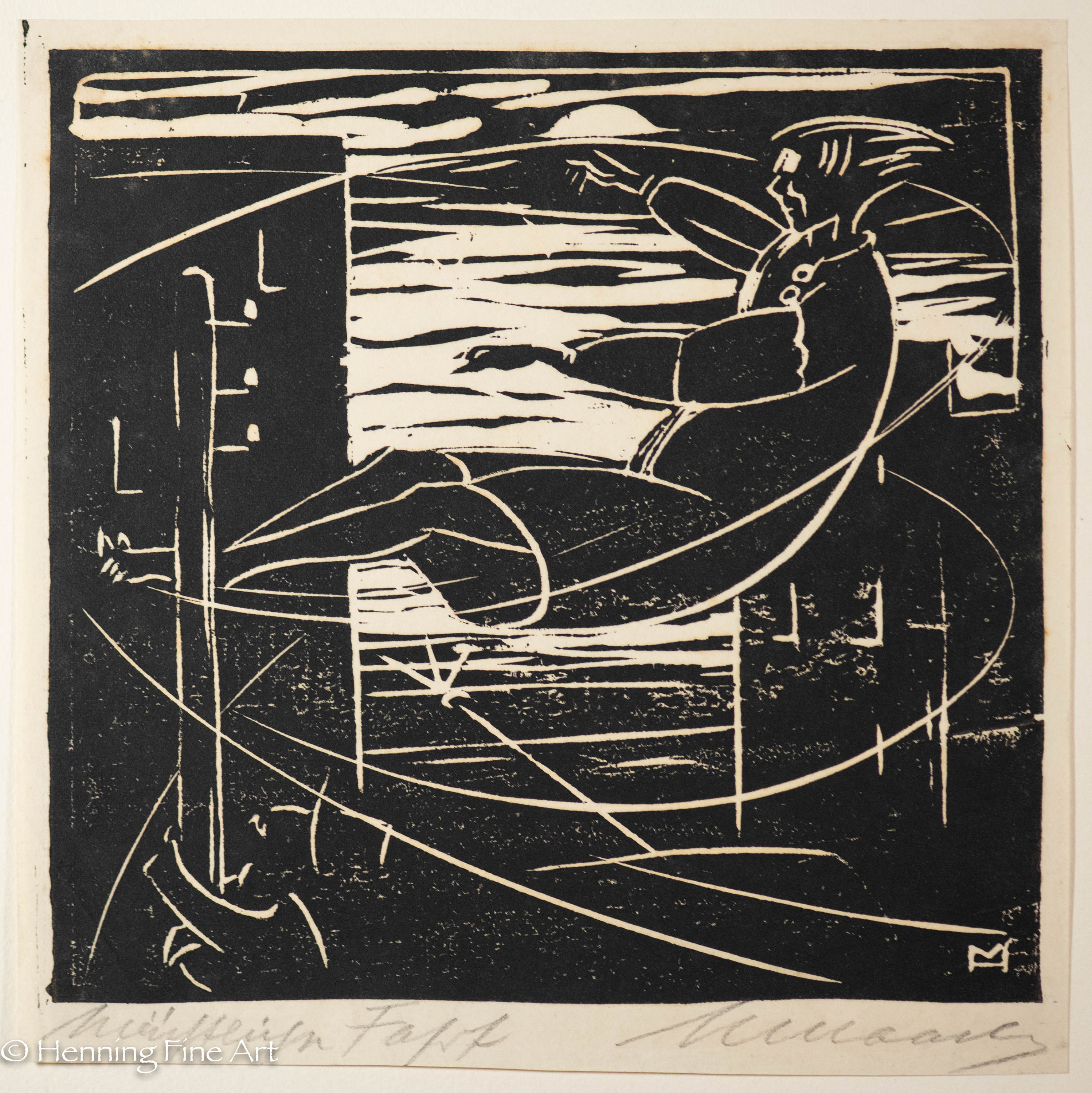 Beautiful Antique German Expressionist Woodcut From Franz Beck