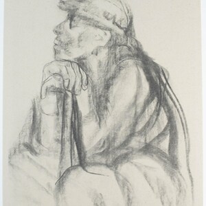 Rare Kathe Kollwitz Lithograph &quot;Drawing for the Gravestone of Professor Breyfig,&quot; Plate Signed!
