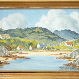 Rare M. Gildea Evans British Isle Harbor Village Impressionist Landscape Erva Lough, FINE!