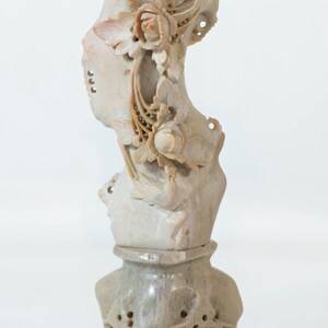 Beautiful Vintage Asian Soapstone Vase with Floral Design 10&quot;, Lovely