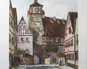 Beautiful Vintage German Village Scene Etching Illegibly Signed, Large & FINE!