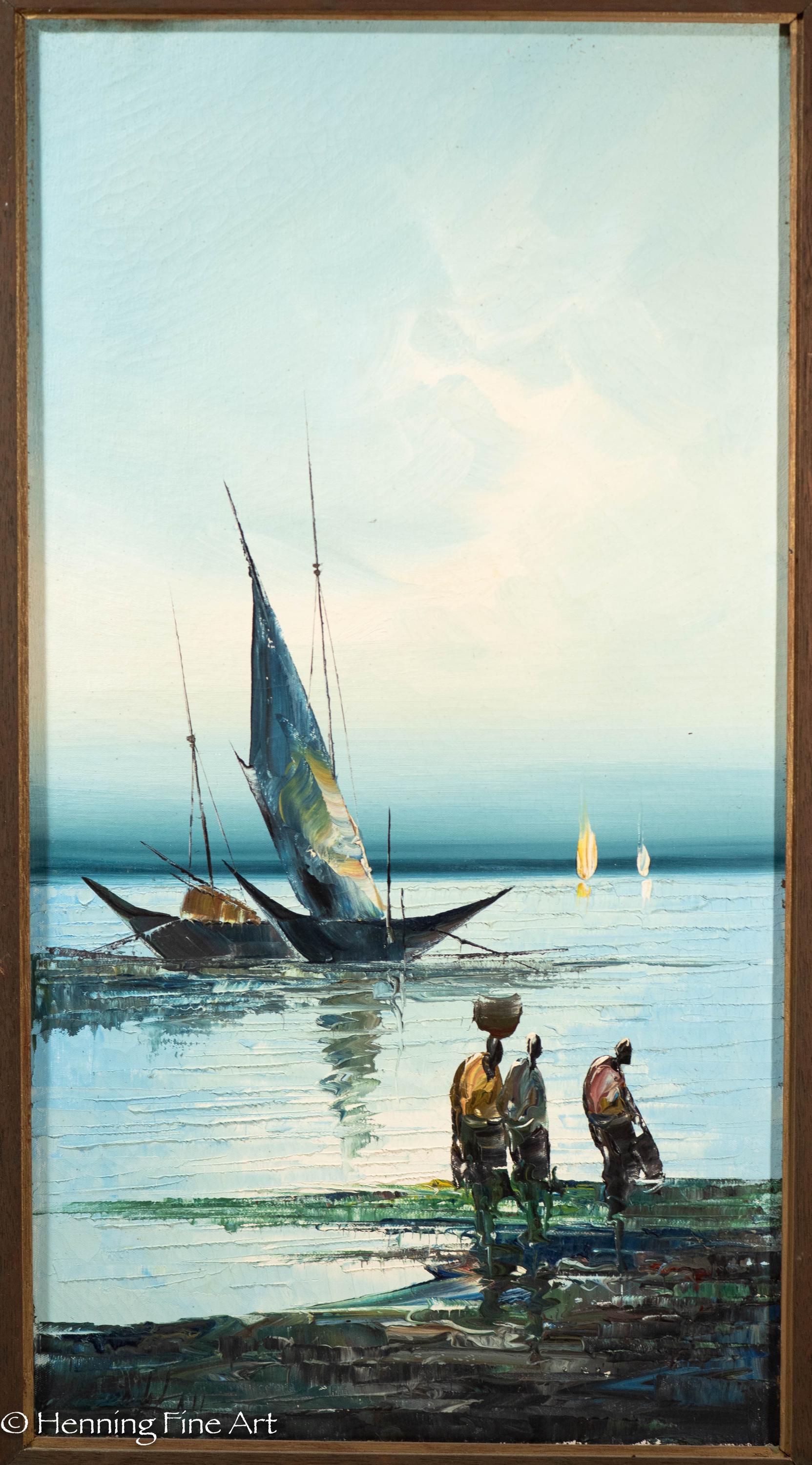 Beautiful Mid Century South East Asian Impressionist Coastal Oil