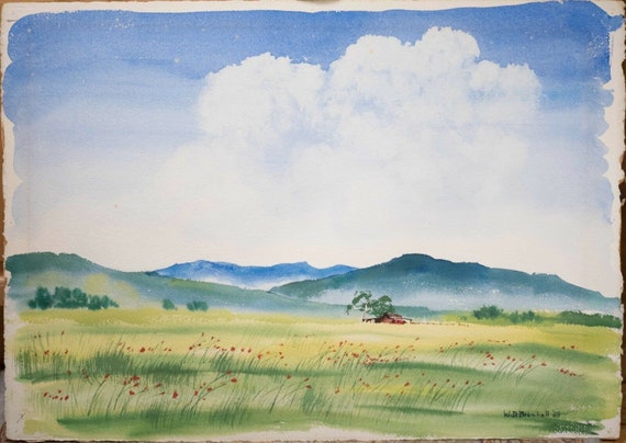 William Dexter Bramhall Original Watercolor, Western