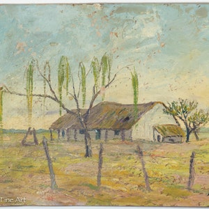 Rare Antique Adolf Gross Oil Painting Landscape Thatched Roof House Conservation