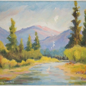 American Western Landscape Oil Painting of Estes Park Colorado Signed &quot;Colvin&quot;