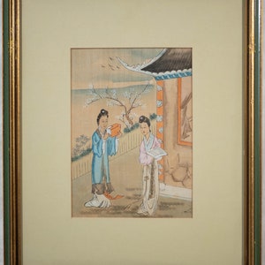 Beautiful Vintage Japanese Silk Painting Female Figures in Landscape, Lovely 3/6