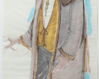Beautiful Mid Century Illustration Painting of Man in Coat Signed John Turnro 67