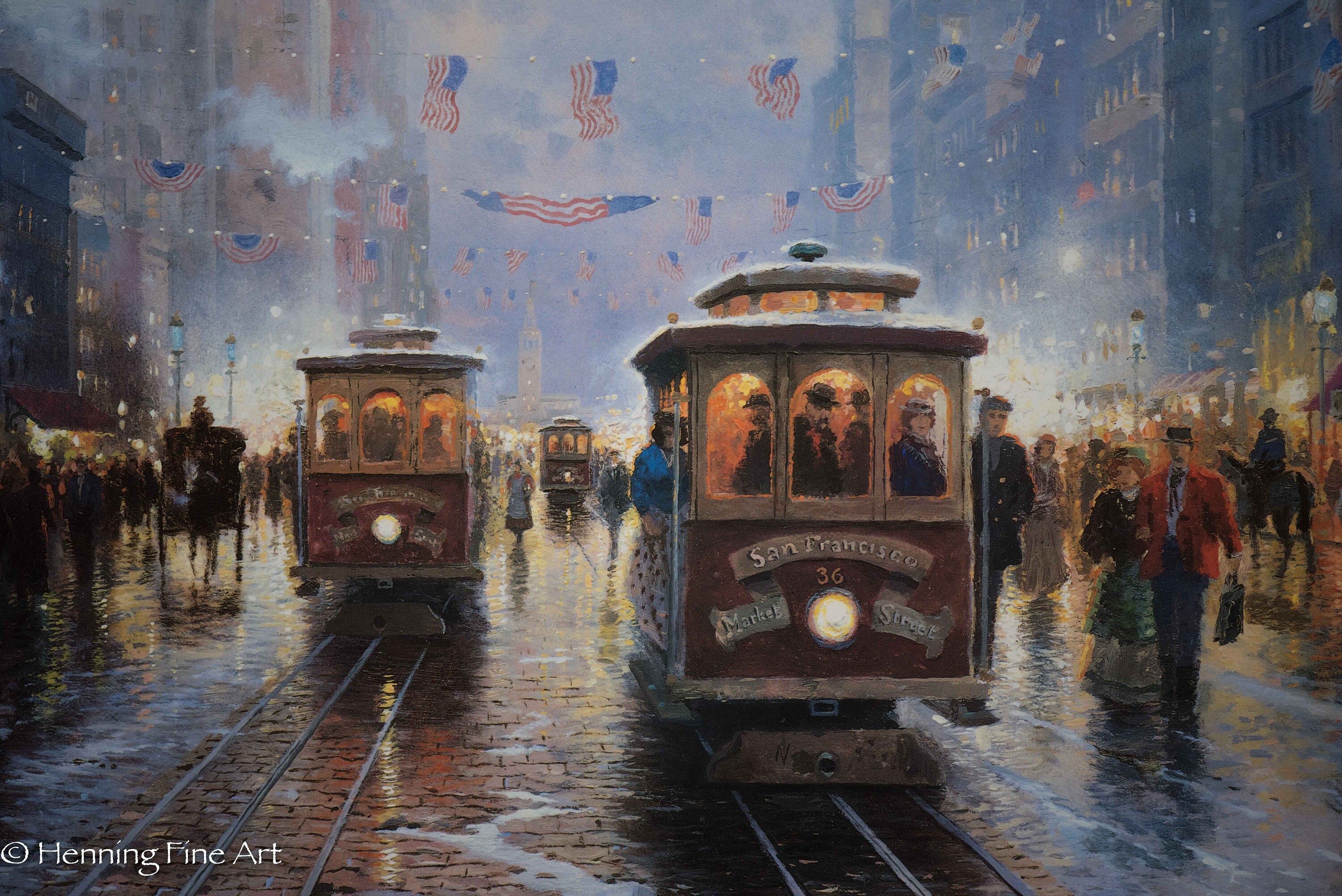 トーマスキンケード　雨のサンフランシスコの油絵　レプリカ Thomas Kinkade San Francisco, Market Street