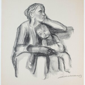 Rare Kathe Kollwitz Lithograph &quot;Arbeiterfrau mit Schlafendem Jungen&quot; Worker Woman & Child Printed by Alexander Becke