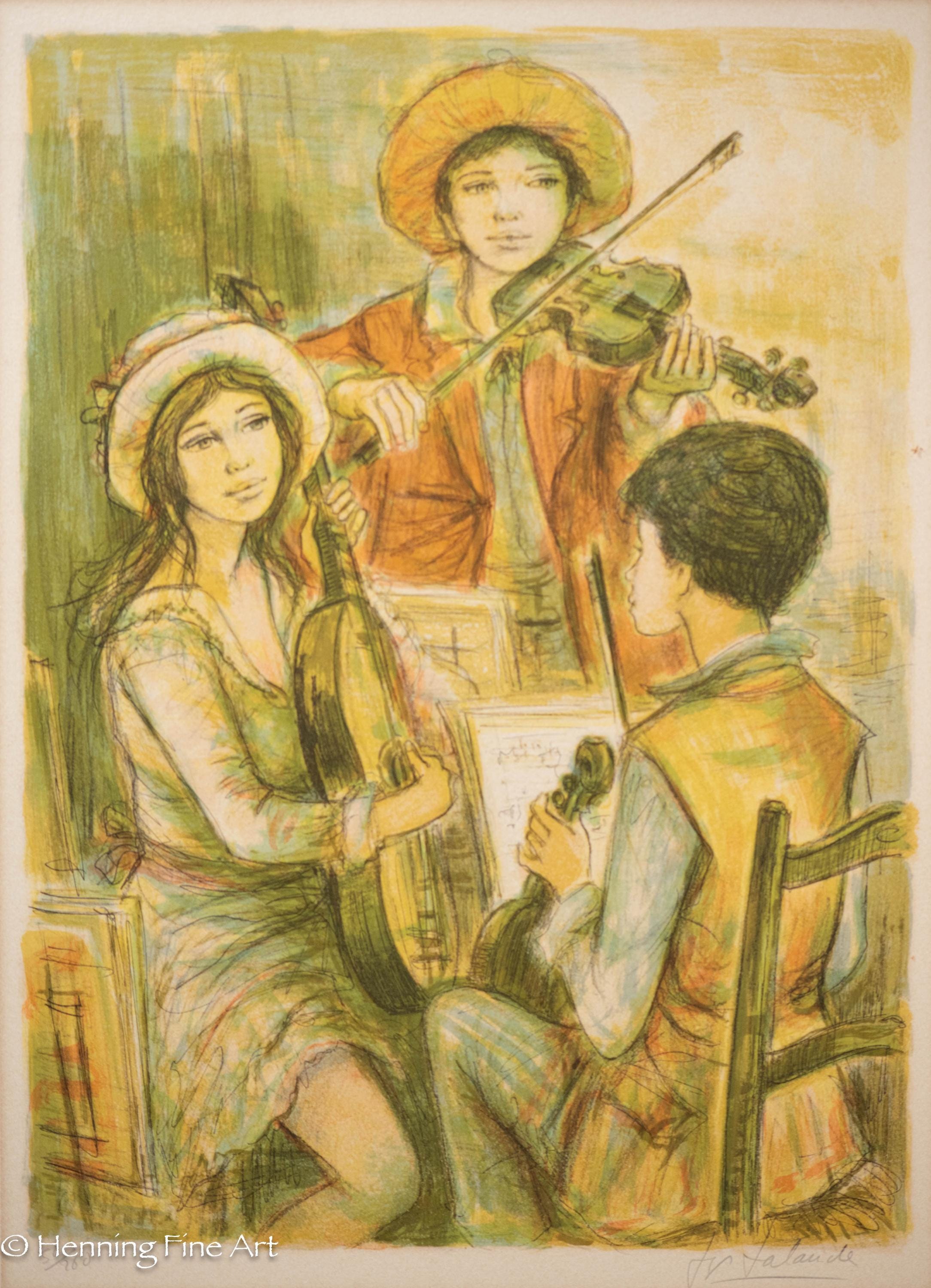 Beautiful Mid Century Jacques Lalande Lithograph Three Musicians