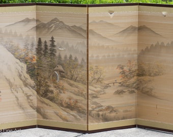 Beautiful Vintage Painted Asian Screen of Mountain Landscape Signed, Damaged