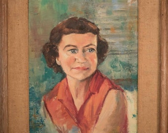 Mid Century Female Oil Painting Portrait, Illegibly Signed & Dated 1954