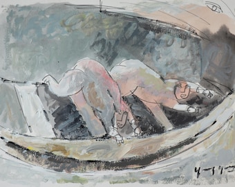 Beautiful Vintage Modernist Expressionist Oil Painting of Two Figures, Signed!