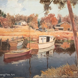 Ralph Cone &quot;Maine Harbor&quot; Original Oil Painting, Signed & Beautiful, Irish Art