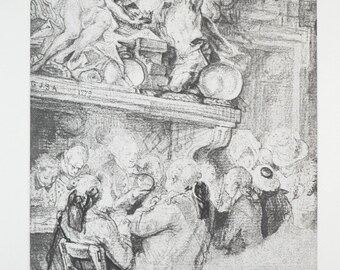 Beautiful Antique Gravure after Gabriel de Saint-Aubin, Le cours du chimiste Sage dans la grande salle de la Monnaie, 1779