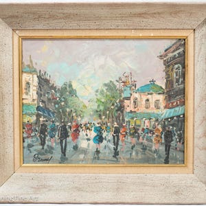 Beautiful Mid Century French Impressionist Oil Painting Paris Street Scene, Signed