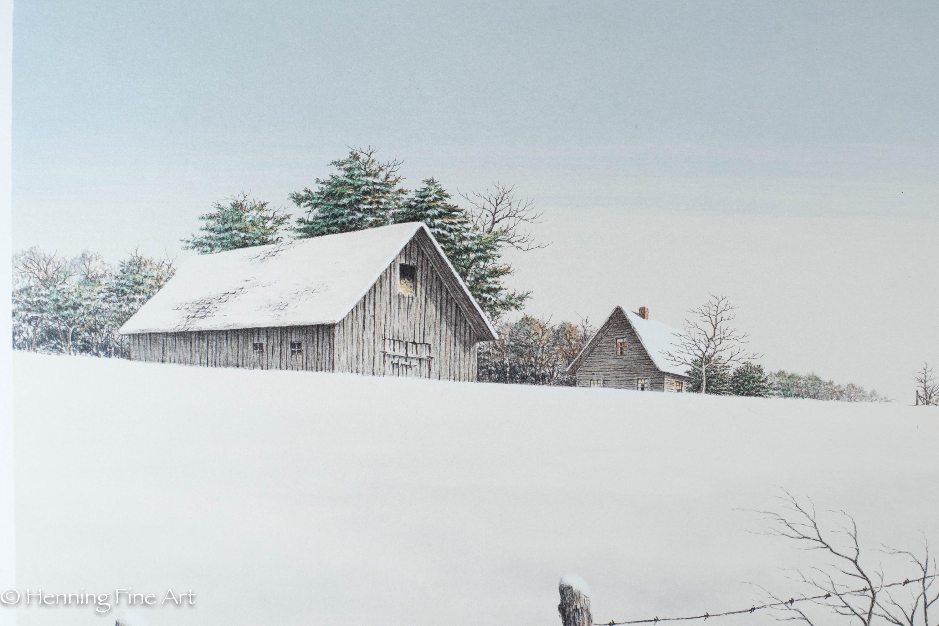 Beautiful Butler Brown Lithograph of Snowy Winter Farm Landscape at ...
