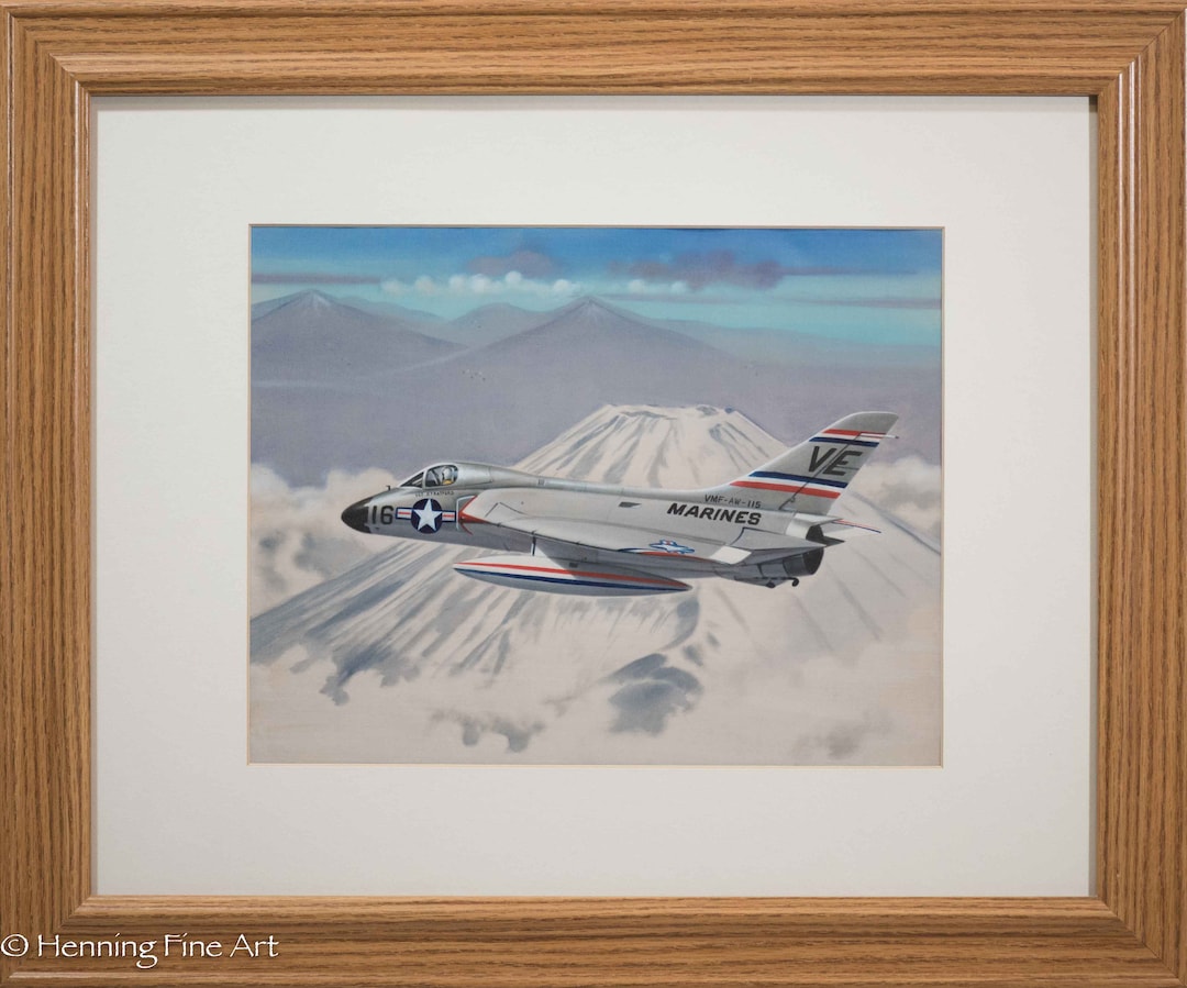 Awesome Vintage Asian Silk Painting Marine Douglas F4D1 Skyray Mt