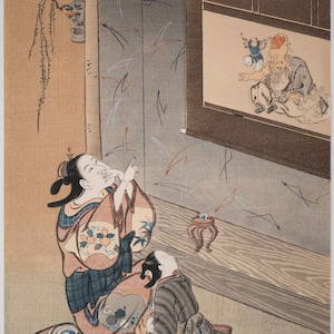 Beautiful Vintage Japanese Woodblock Two Women Interior Scene, Unsigned & Nice!