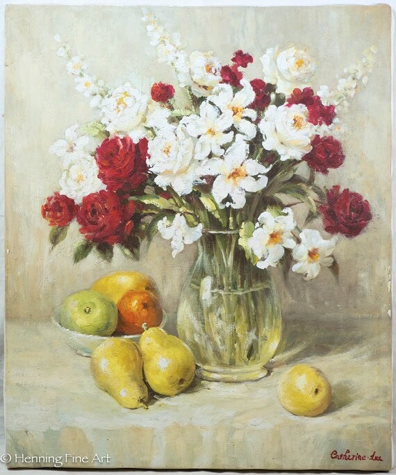 絵画 Oil painting of beautiful flowers. EXCEPTIONAL VINTAGE STILL LIFE FLOWERS OIL PAINTING VIBRANT