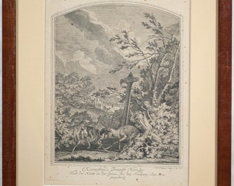 Beautiful Antique Johann Riding Engraving Fighting Deer