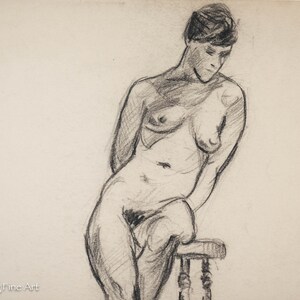 Beautiful Antique Figural Drawing Nude Female Portrait by W. Zimmerman 16 image 2
