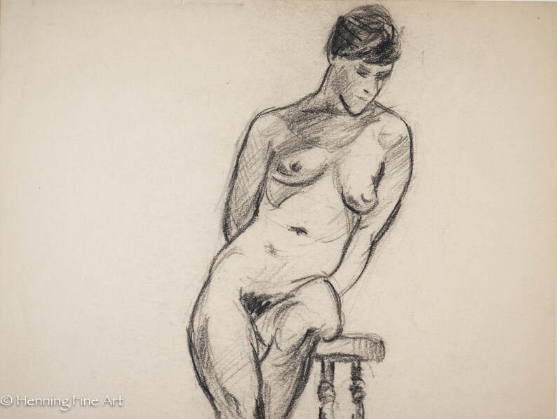 Beautiful Antique Figural Drawing Nude Female Portrait by W. Zimmerman 16 image 2