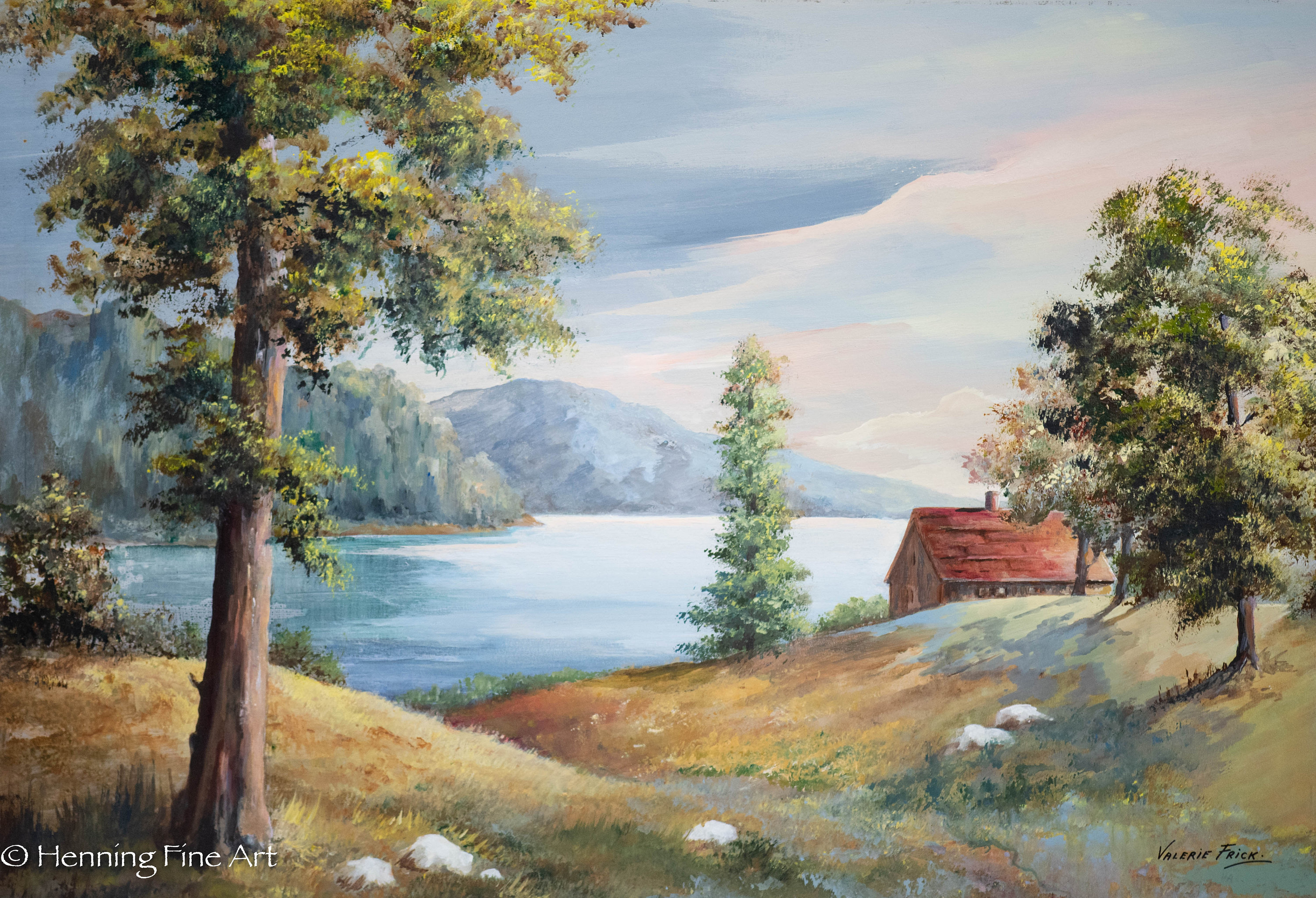 【F15号】分光 油画 原画 oil paintings Beautiful Valerie Frick Oil Painting Country Landscape With Lake
