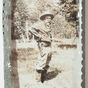 Cool Antique Photograph of Old Cowboy with Pipe and Revolver - 5 x 3 Inches