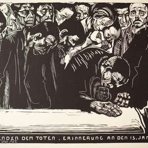 Kathe Kollwitz Fine Vintage Woodcut Print &quot;In Memoriam Karl Liebknecht&quot; 1