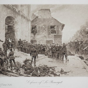 Beautiful Antique Alphonse De Neuville Print Defence Of Le Bourget, 1886 FINE!