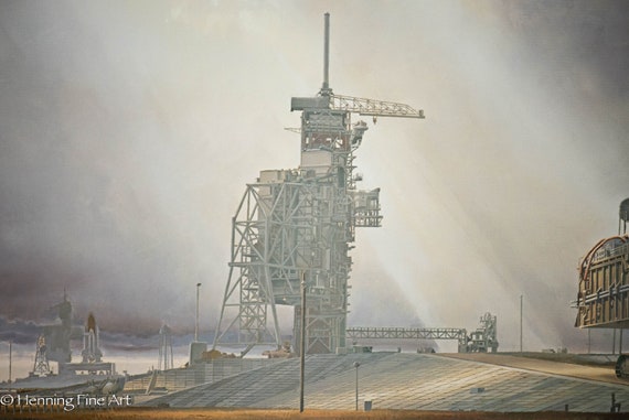 Beautiful NASA Lithograph Space Shuttle Lithograph by Attila Hejja