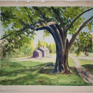 Mid Century Watercolor of Country Home w/ Tree Scene Signed &quot;Kettle&quot; 1954 2 of 3