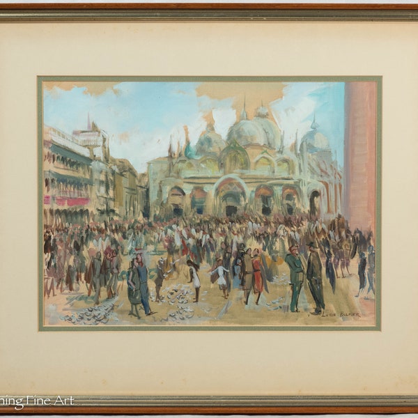 Vintage Impressionist Oil Painting of Piazza San Marco Venice Italy Lucie Palmer