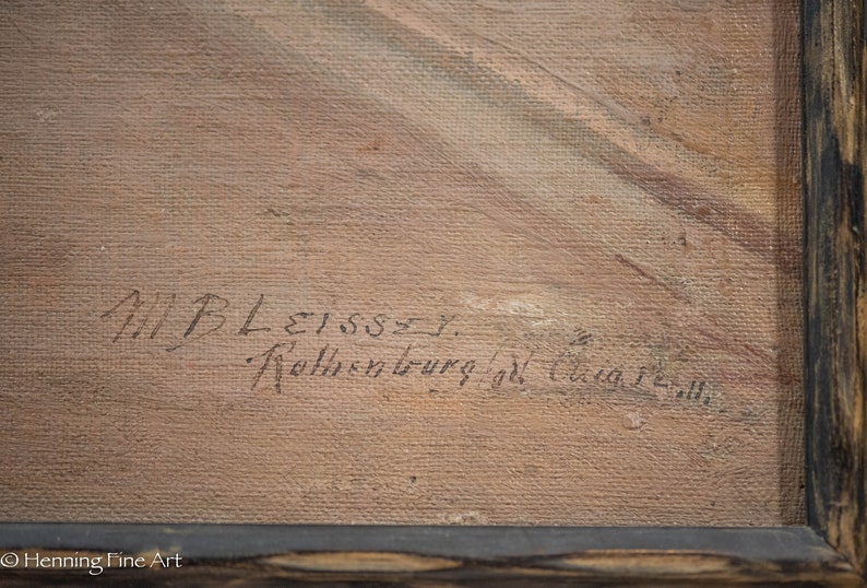 May include: A close-up of a brown canvas with black ink handwriting. The text reads "H.B. Leissl.  Kaltenburg a/d Donau."