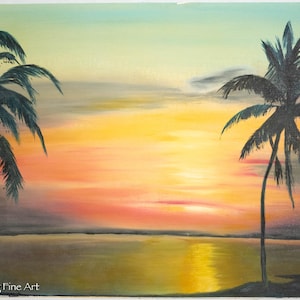 Beautiful Vintage Mid Century Florida Landscape Sunset Coastal Landscape Signed