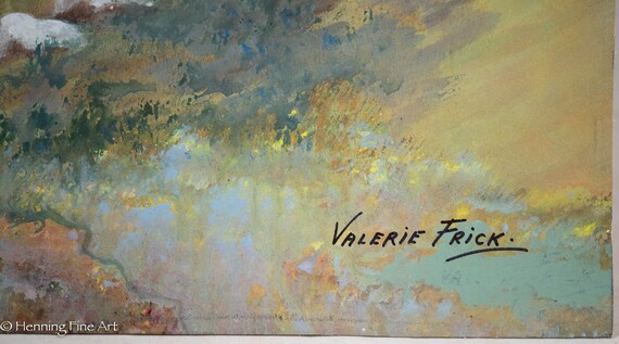 Beautiful Valerie Frick Oil Painting Country Landscape With Lake